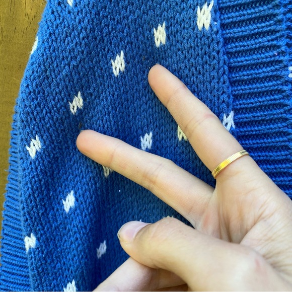 Vintage The Villager blue white knit cardigan sweater vest stripe M as is - Picture 6 of 16